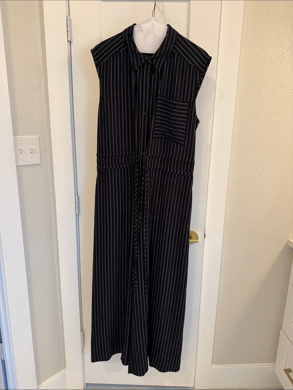 Maeve Black Pinstripe Sleeveless Jumpsuit- Large Tall